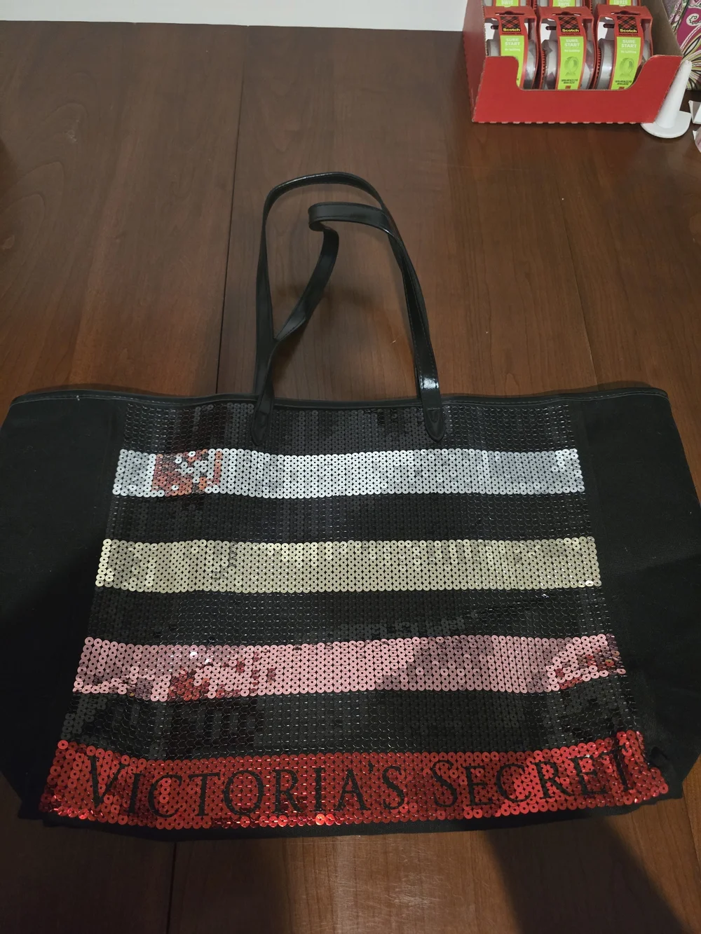 Victoria's Secret Black Sequin Stripe Tote Bag